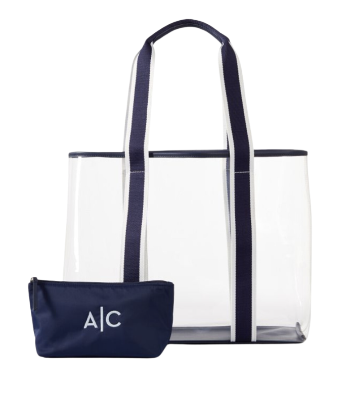 Striped Twill Clear Tote with Pouch